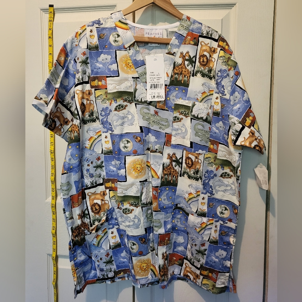 Noah's ark, 3 pocket, v neck scrub top by Peaches